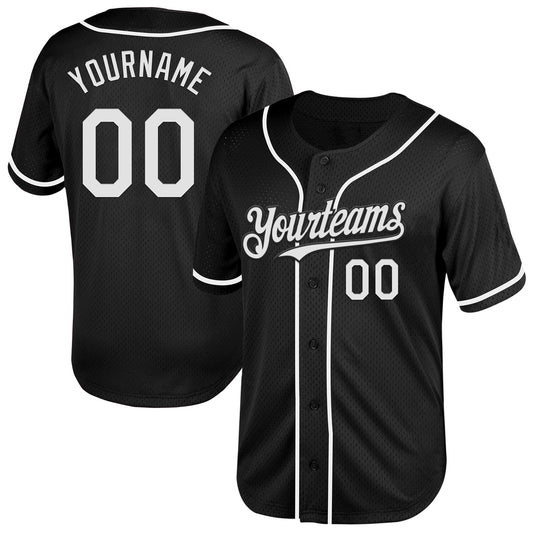 Custom Black White Mesh Authentic Throwback Baseball Jersey - Sky-Custom