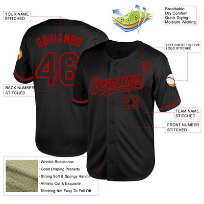 Custom Black Red Mesh Authentic Throwback Baseball Jersey - Sky-Custom