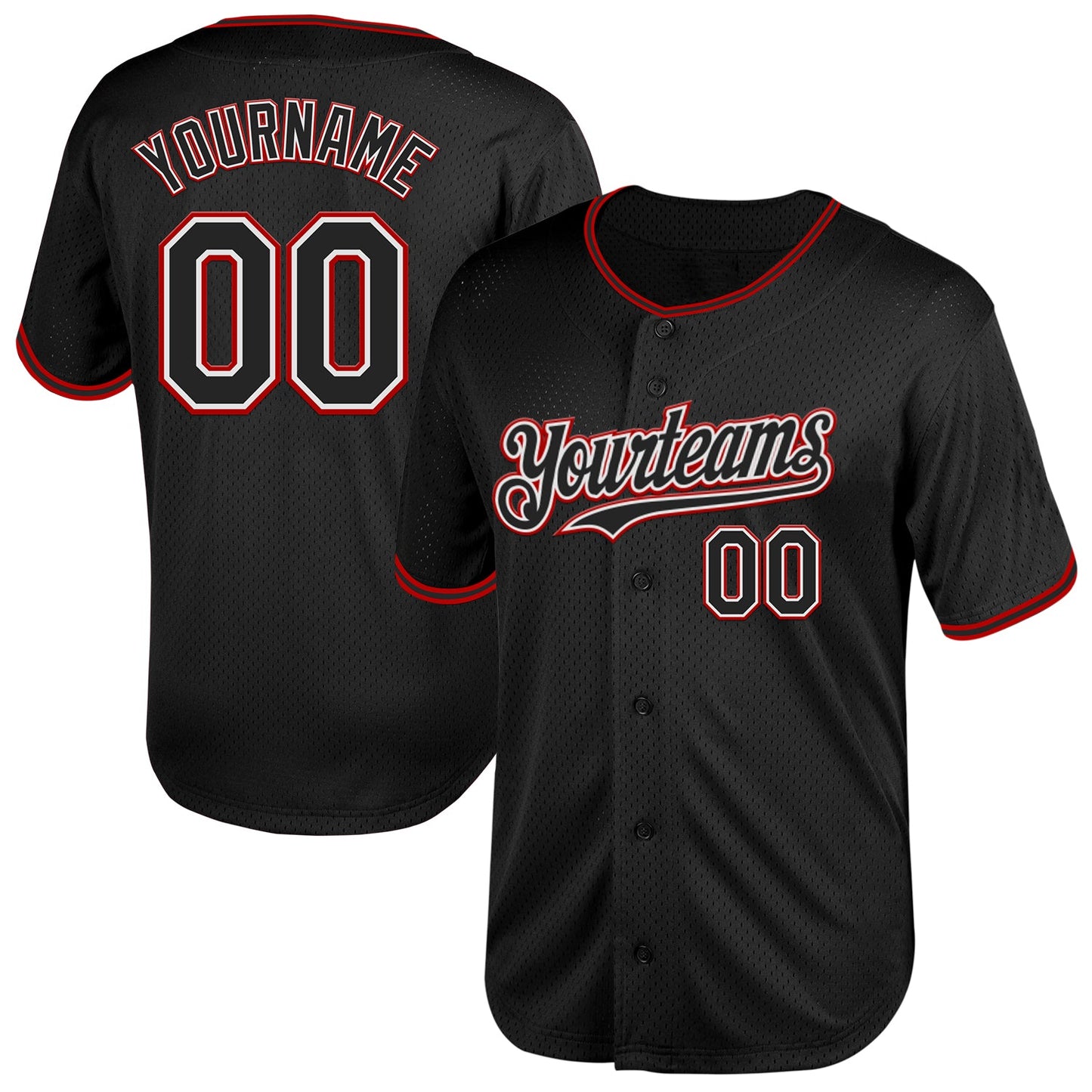 Custom Black White-Red Mesh Authentic Throwback Baseball Jersey - Sky-Custom