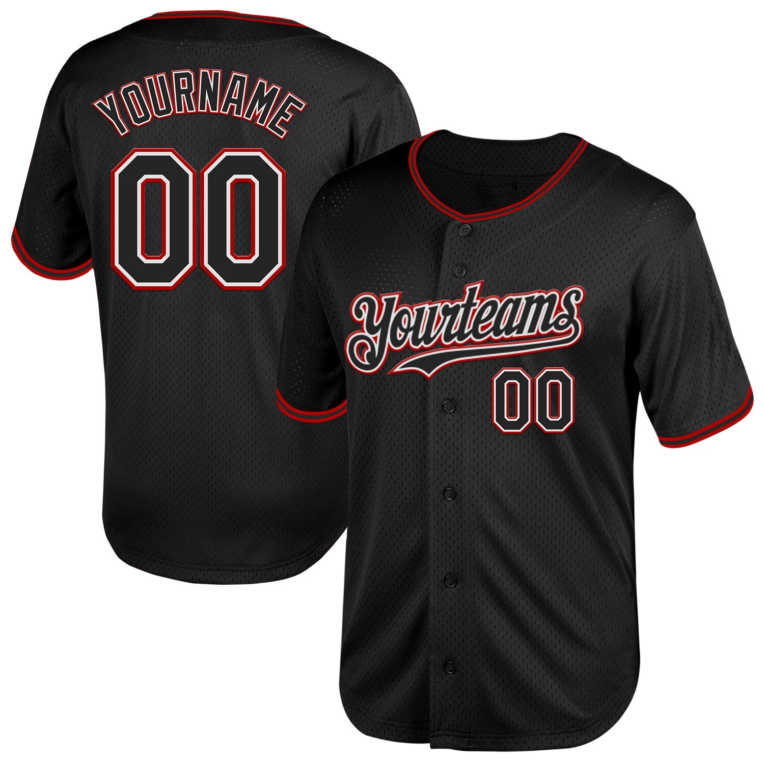 Custom Black White-Red Mesh Authentic Throwback Baseball Jersey - Sky-Custom