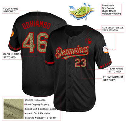 Custom Black Camo-Red Mesh Authentic Throwback Baseball Jersey - Sky-Custom