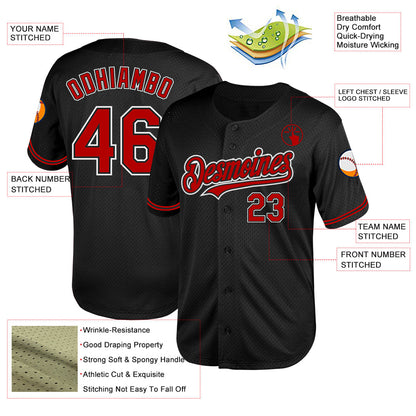 Custom Black Red-White Mesh Authentic Throwback Baseball Jersey - Sky-Custom
