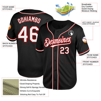 Custom Black White-Red Mesh Authentic Throwback Baseball Jersey - Sky-Custom
