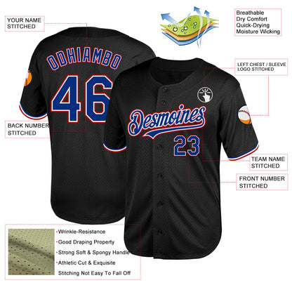 Custom Black Royal-Red Mesh Authentic Throwback Baseball Jersey - Sky-Custom