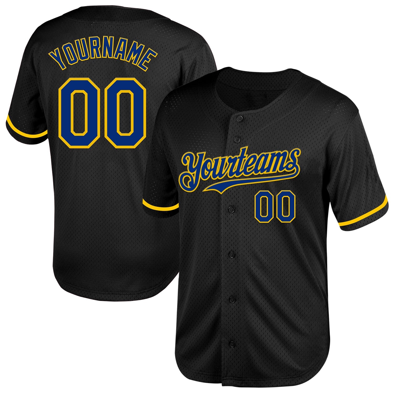 Custom Black Royal-Yellow Mesh Authentic Throwback Baseball Jersey - Sky-Custom