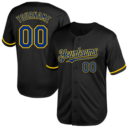 Custom Black Royal-Yellow Mesh Authentic Throwback Baseball Jersey - Sky-Custom