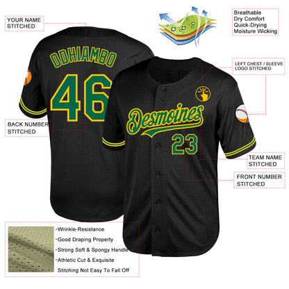 Custom Black Kelly Green-Yellow Mesh Authentic Throwback Baseball Jersey - Sky-Custom