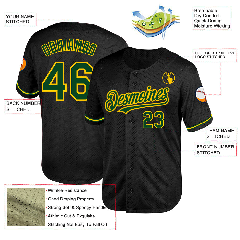 Custom Black Green-Yellow Mesh Authentic Throwback Baseball Jersey - Sky-Custom