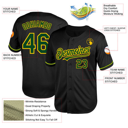 Custom Black Green-Yellow Mesh Authentic Throwback Baseball Jersey - Sky-Custom