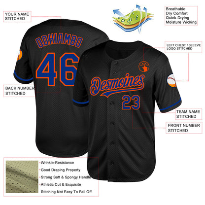 Custom Black Royal-Orange Mesh Authentic Throwback Baseball Jersey - Sky-Custom