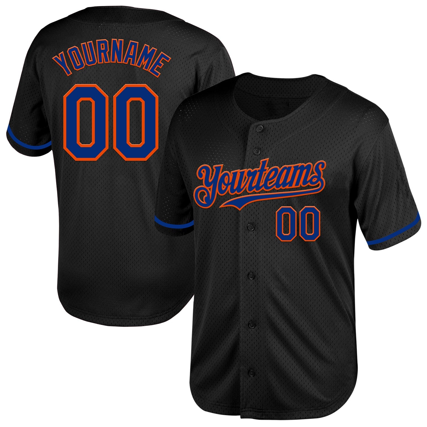 Custom Black Royal-Orange Mesh Authentic Throwback Baseball Jersey - Sky-Custom