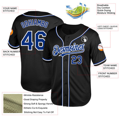 Custom Black Royal-White Mesh Authentic Throwback Baseball Jersey - Sky-Custom