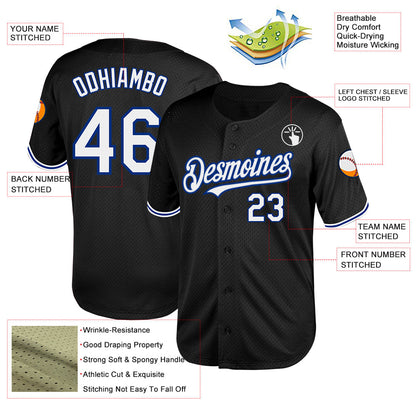 Custom Black White-Royal Mesh Authentic Throwback Baseball Jersey - Sky-Custom