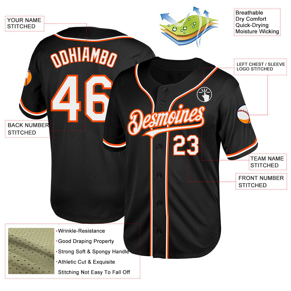 Custom Black White-Orange Mesh Authentic Throwback Baseball Jersey - Sky-Custom