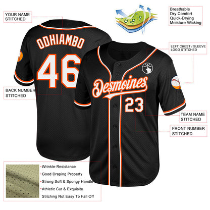 Custom Black White-Orange Mesh Authentic Throwback Baseball Jersey - Sky-Custom