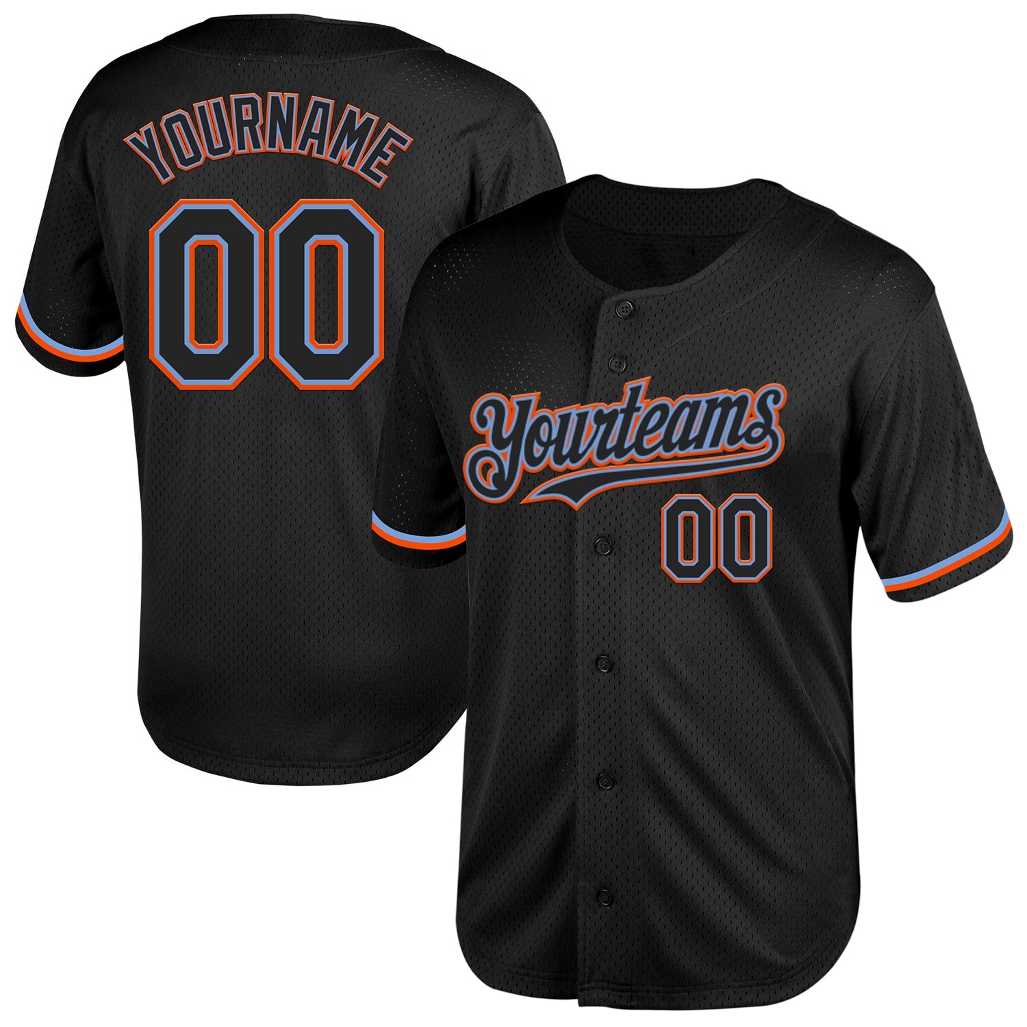 Custom Black Powder Blue-Orange Mesh Authentic Throwback Baseball Jersey - Sky-Custom