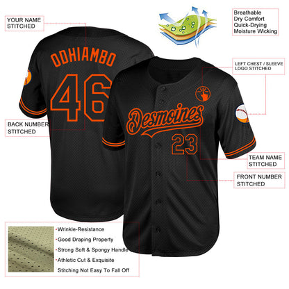 Custom Black Orange Mesh Authentic Throwback Baseball Jersey - Sky-Custom