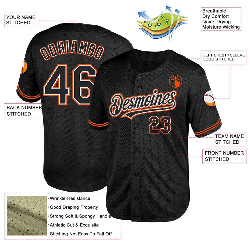 Custom Black White-Orange Mesh Authentic Throwback Baseball Jersey - Sky-Custom