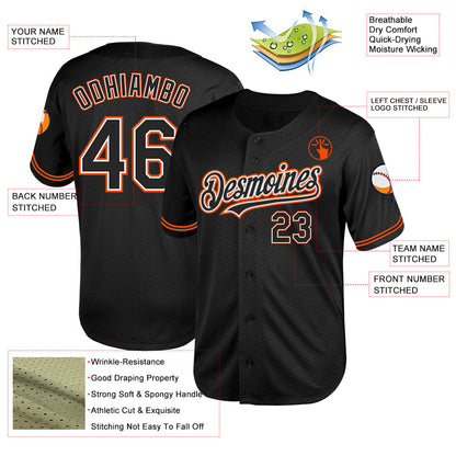 Custom Black White-Orange Mesh Authentic Throwback Baseball Jersey - Sky-Custom