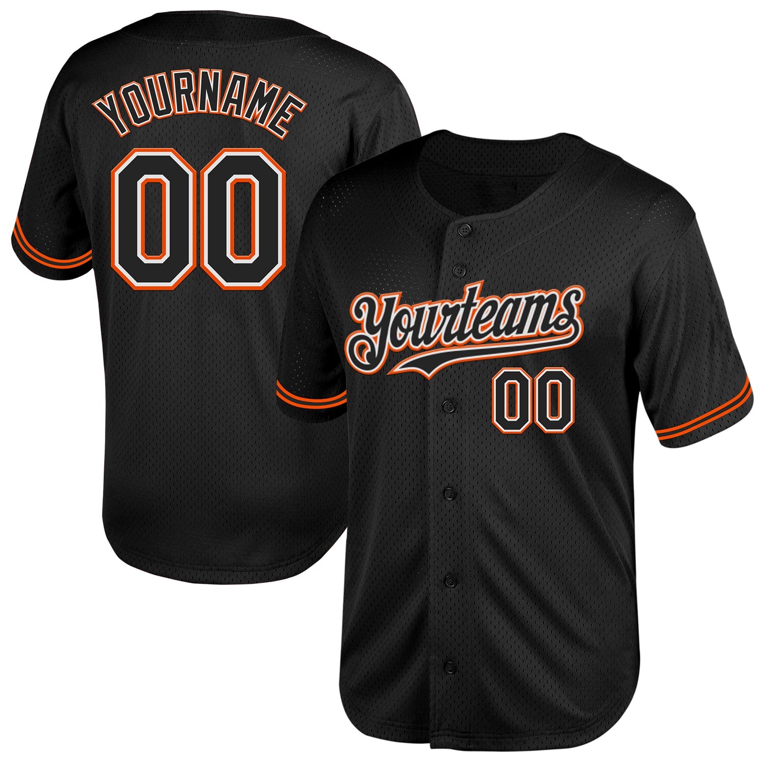 Custom Black White-Orange Mesh Authentic Throwback Baseball Jersey - Sky-Custom