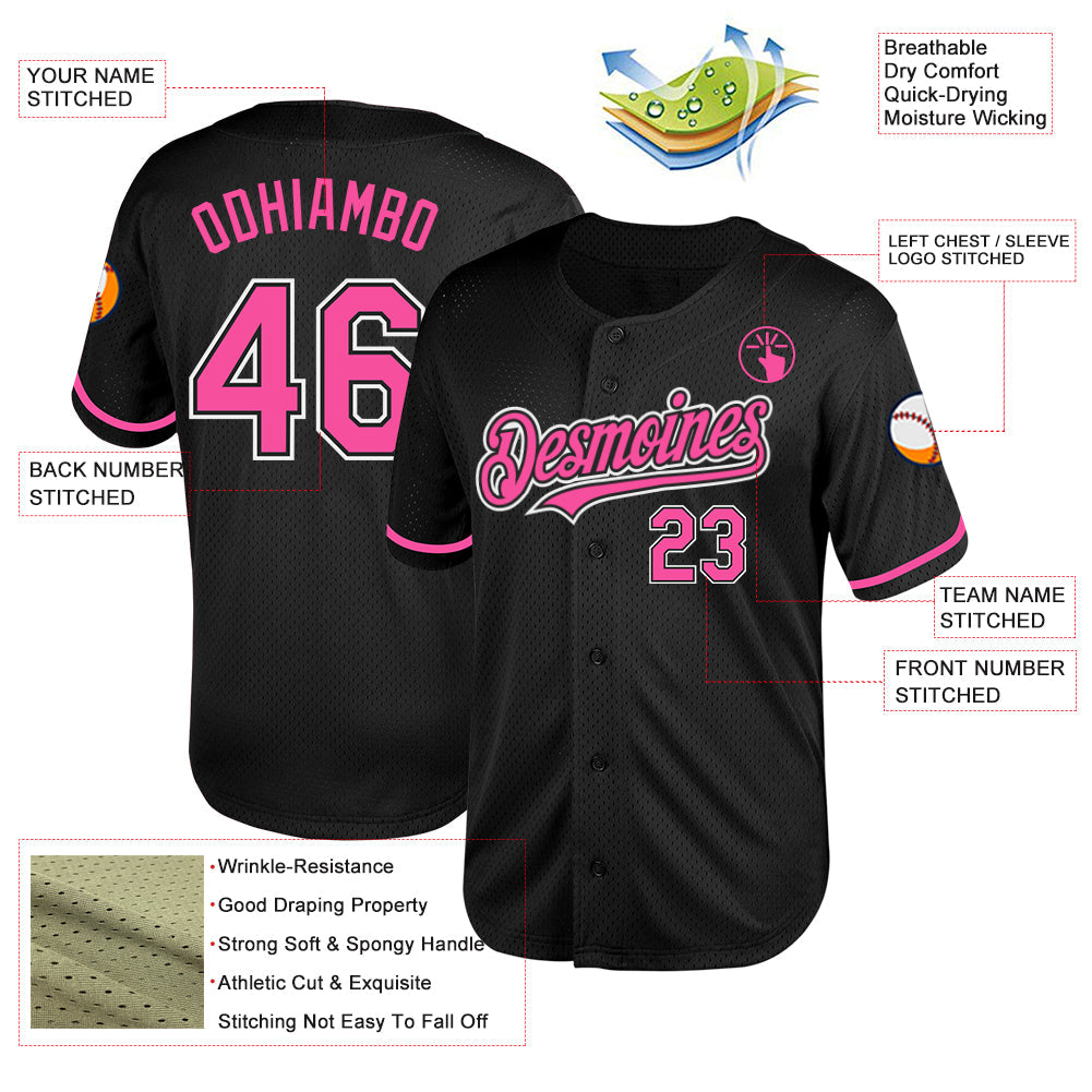 Custom Black Pink-White Mesh Authentic Throwback Baseball Jersey - Sky-Custom