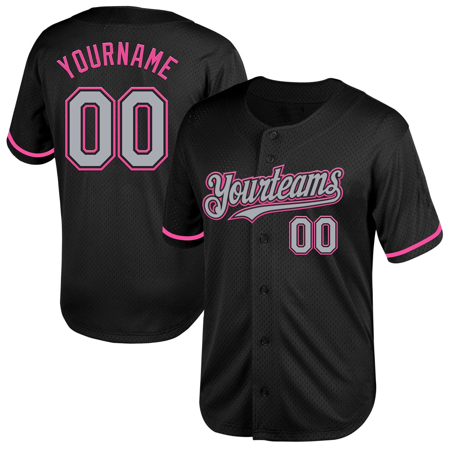Custom Black Gray-Pink Mesh Authentic Throwback Baseball Jersey - Sky-Custom
