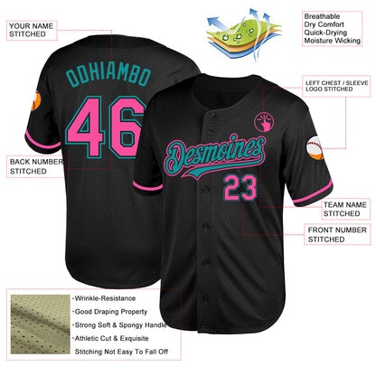 Custom Black Pink-Teal Mesh Authentic Throwback Baseball Jersey - Sky-Custom