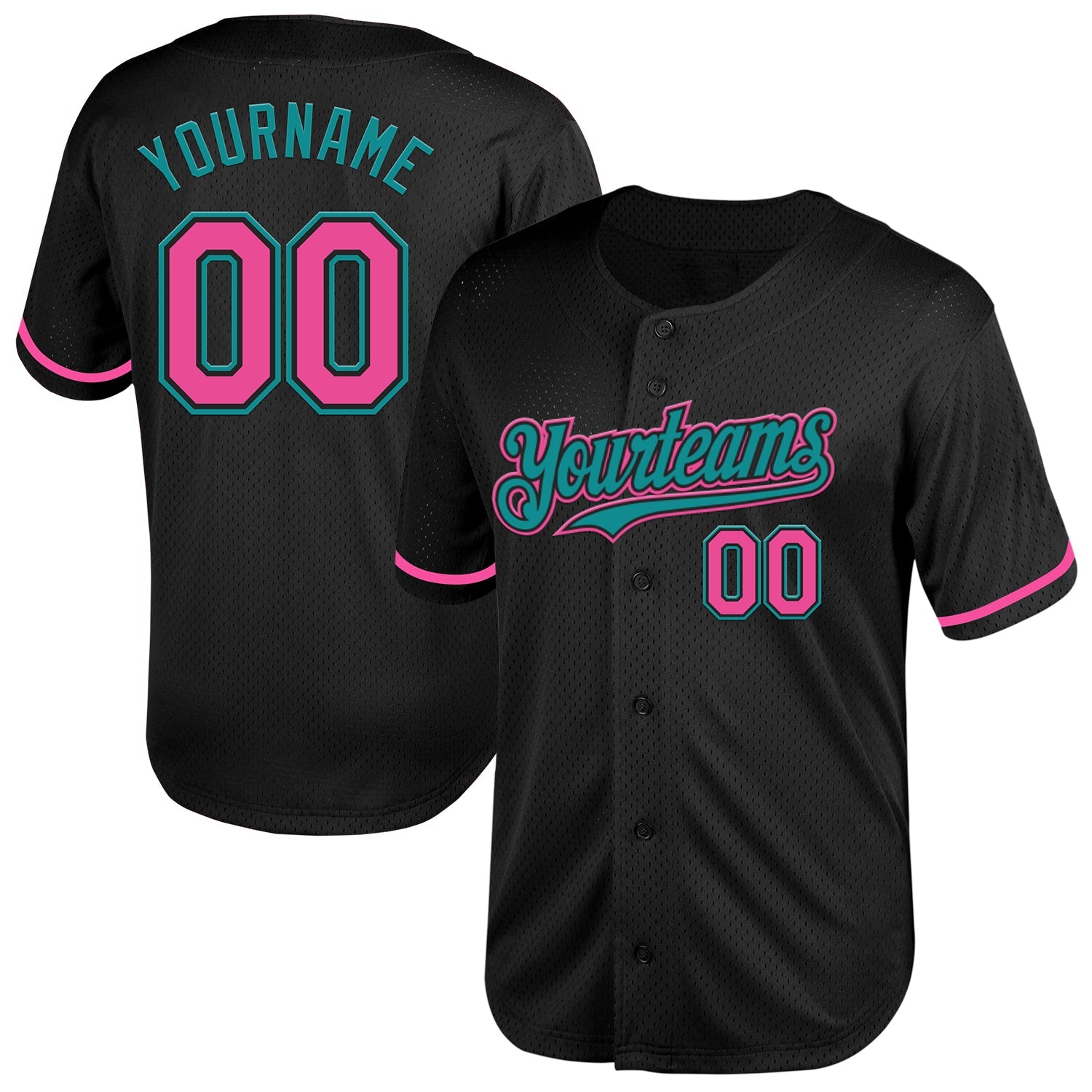 Custom Black Pink-Teal Mesh Authentic Throwback Baseball Jersey - Sky-Custom