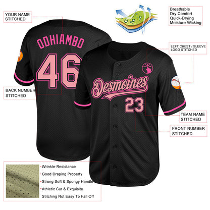 Custom Black Medium Pink-Pink Mesh Authentic Throwback Baseball Jersey - Sky-Custom
