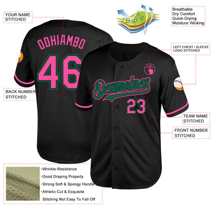 Custom Black Pink-Kelly Green Mesh Authentic Throwback Baseball Jersey - Sky-Custom