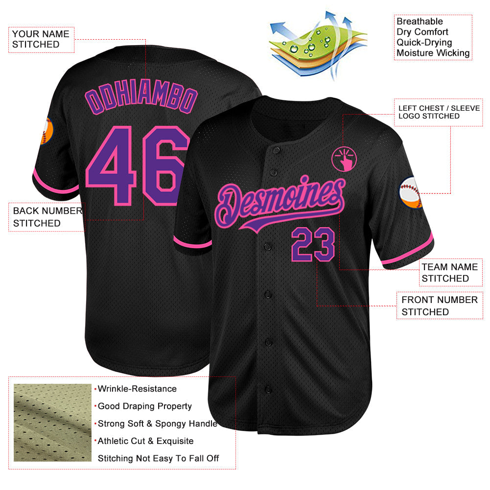 Custom Black Purple-Pink Mesh Authentic Throwback Baseball Jersey - Sky-Custom