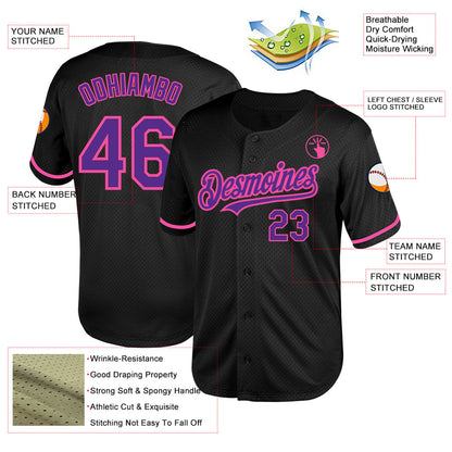 Custom Black Purple-Pink Mesh Authentic Throwback Baseball Jersey - Sky-Custom