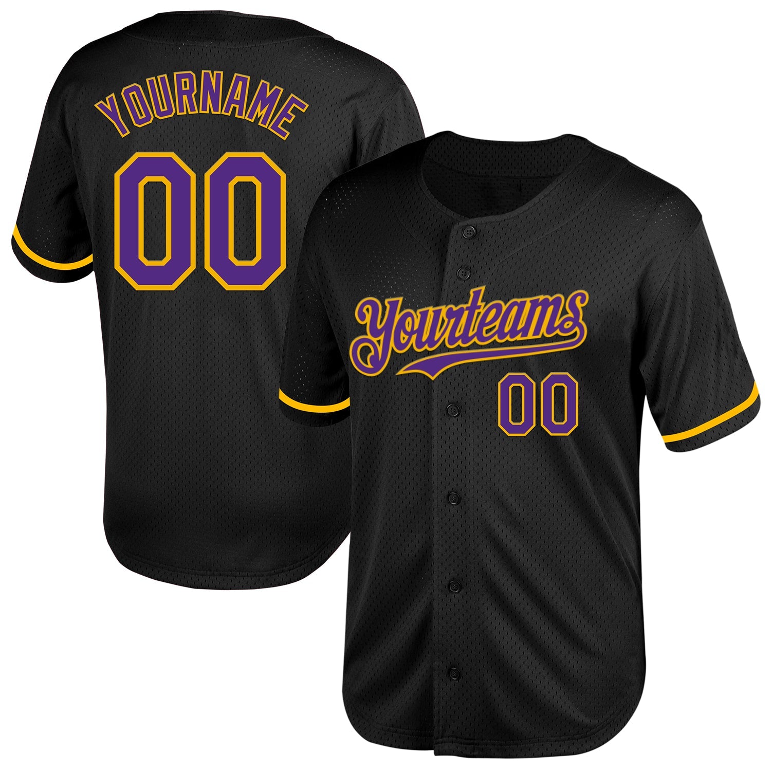Custom Black Purple-Gold Mesh Authentic Throwback Baseball Jersey - Sky-Custom