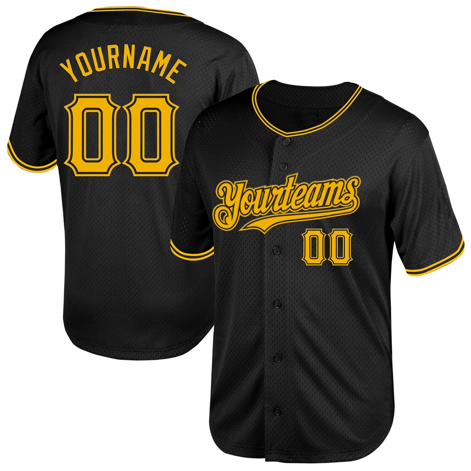 Custom Black Gold Mesh Authentic Throwback Baseball Jersey - Sky-Custom