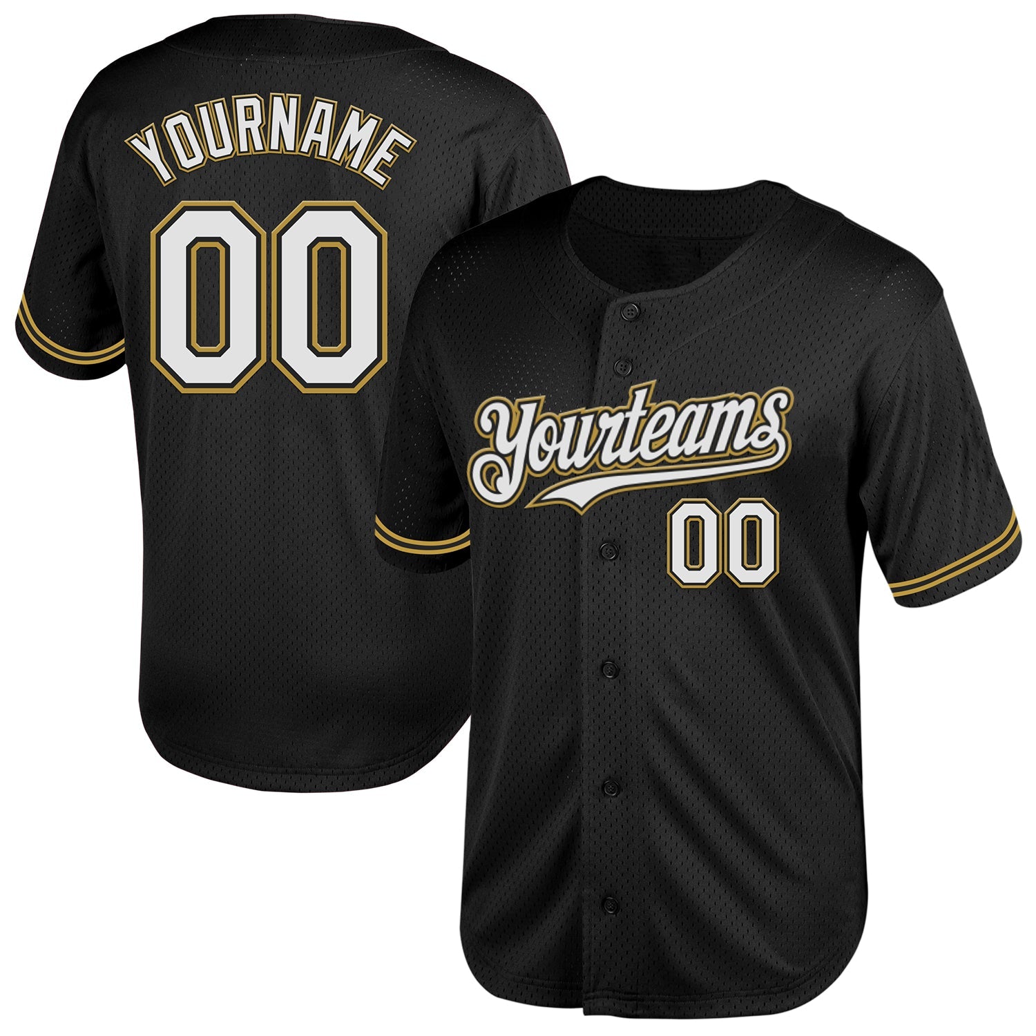 Custom Black White-Old Gold Mesh Authentic Throwback Baseball Jersey - Sky-Custom