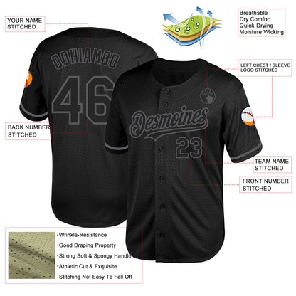 Custom Black Steel Gray Mesh Authentic Throwback Baseball Jersey - Sky-Custom