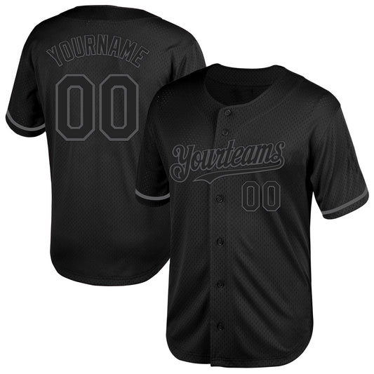Custom Black Steel Gray Mesh Authentic Throwback Baseball Jersey - Sky-Custom