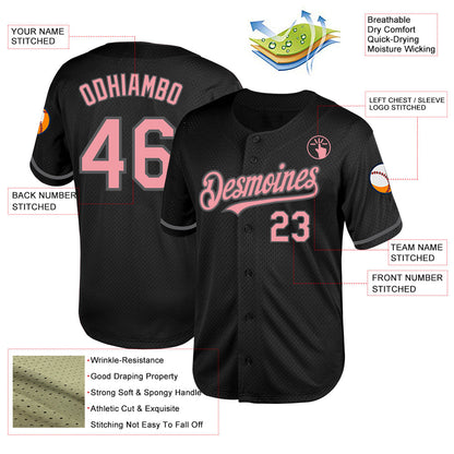 Custom Black Medium Pink-Steel Gray Mesh Authentic Throwback Baseball Jersey - Sky-Custom