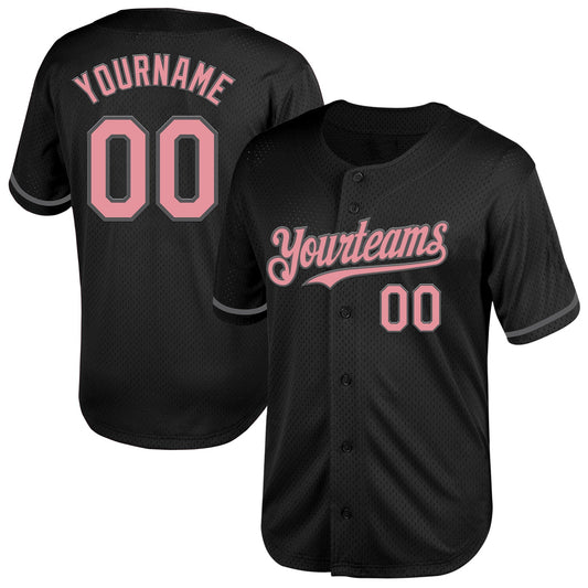Custom Black Medium Pink-Steel Gray Mesh Authentic Throwback Baseball Jersey - Sky-Custom