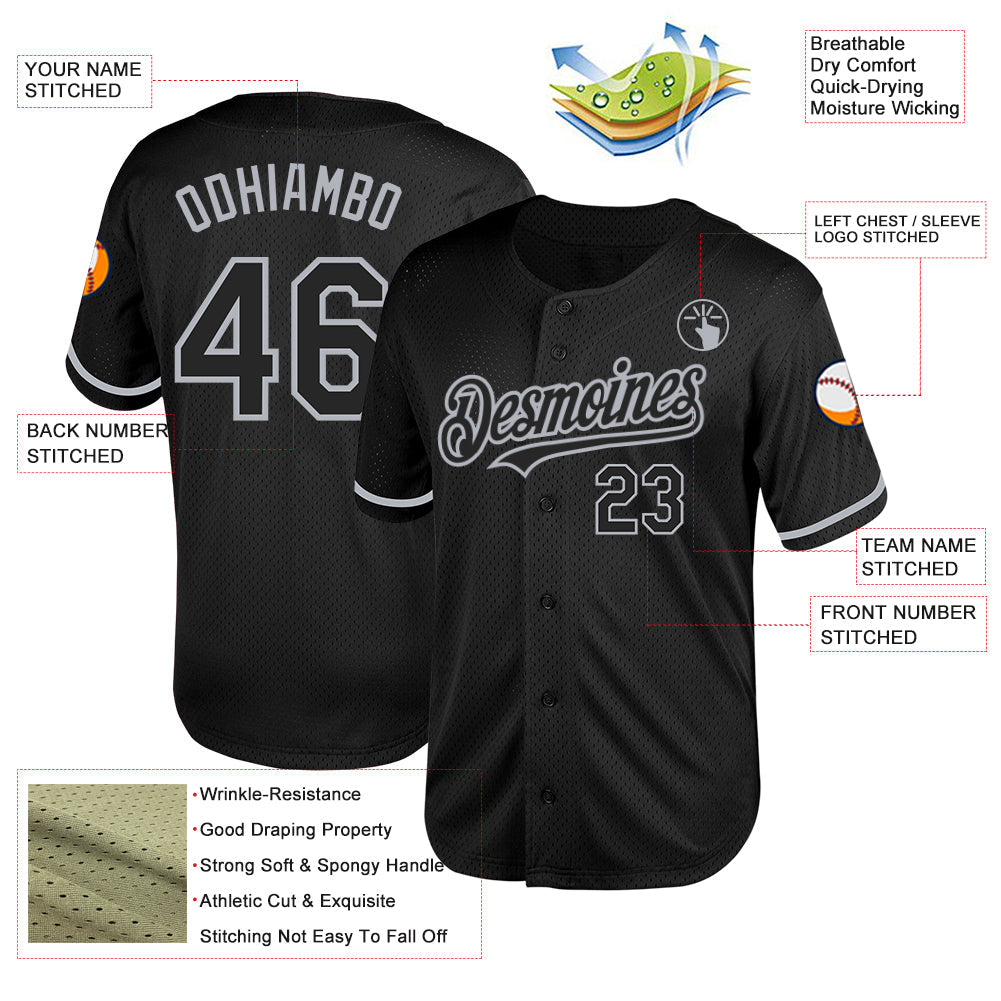 Custom Black Gray Mesh Authentic Throwback Baseball Jersey - Sky-Custom