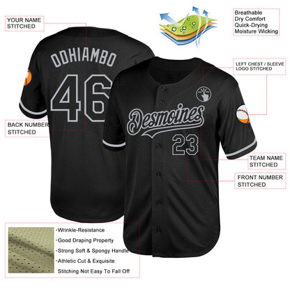 Custom Black Gray Mesh Authentic Throwback Baseball Jersey - Sky-Custom