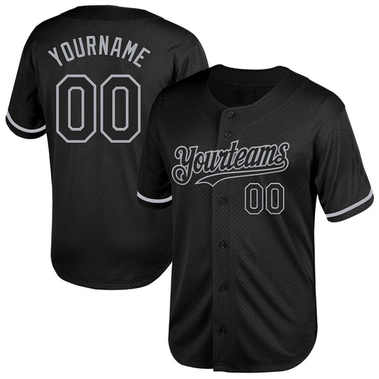 Custom Black Gray Mesh Authentic Throwback Baseball Jersey - Sky-Custom