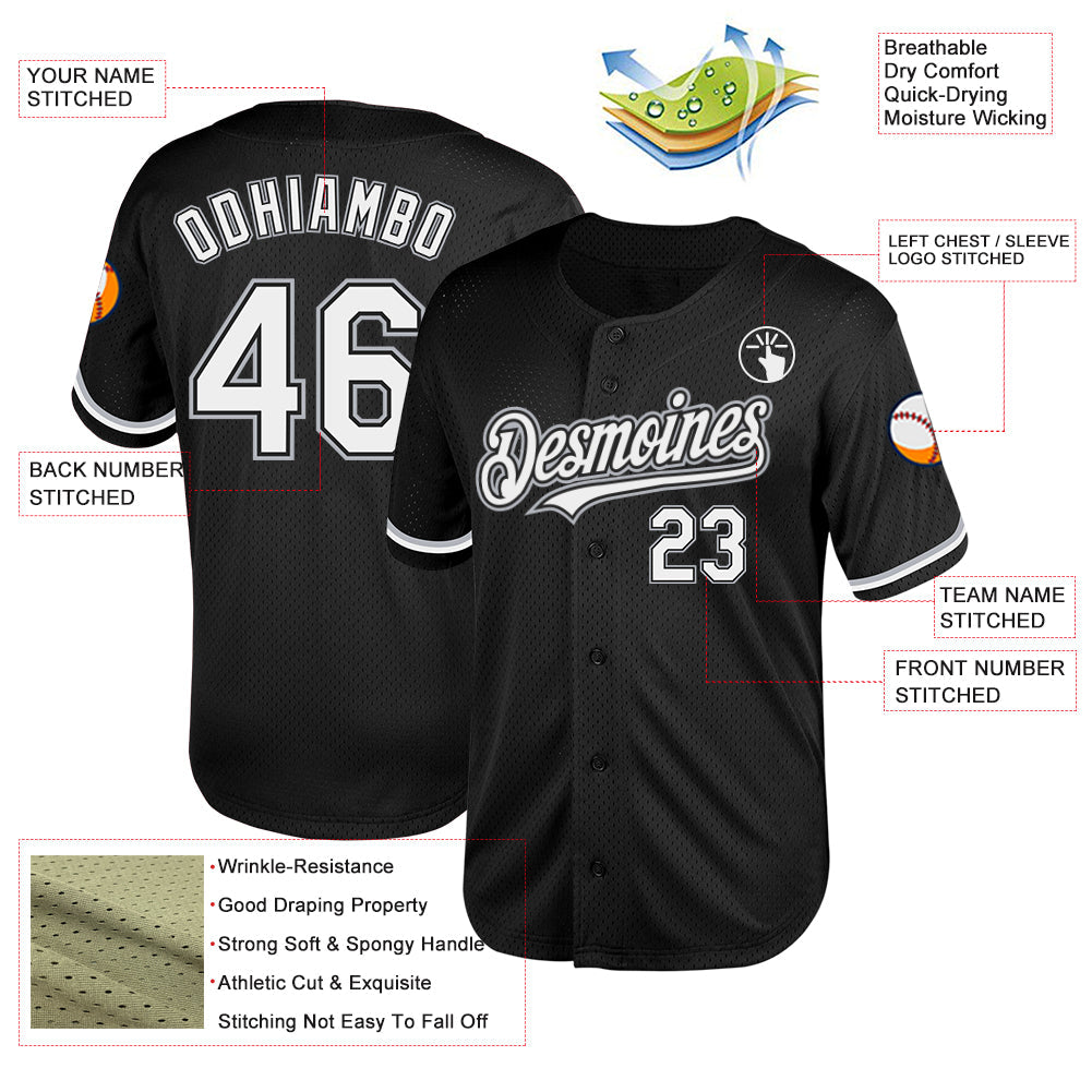 Custom Black White-Gray Mesh Authentic Throwback Baseball Jersey - Sky-Custom