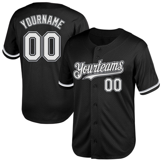Custom Black White-Gray Mesh Authentic Throwback Baseball Jersey - Sky-Custom