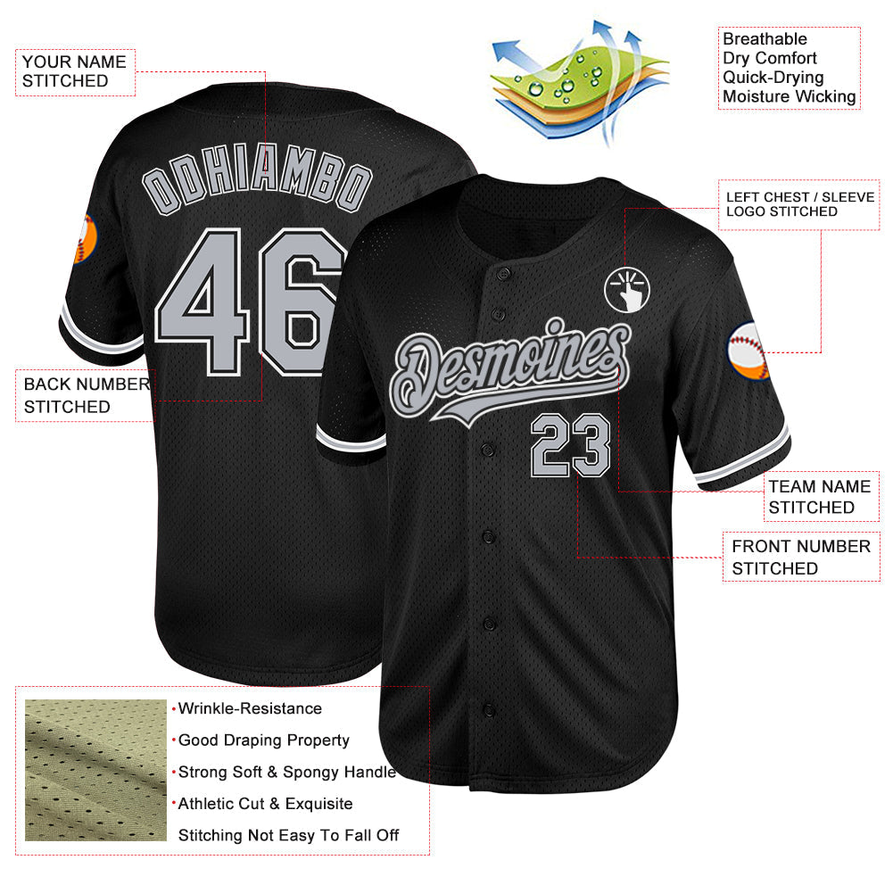 Custom Black Gray-White Mesh Authentic Throwback Baseball Jersey - Sky-Custom