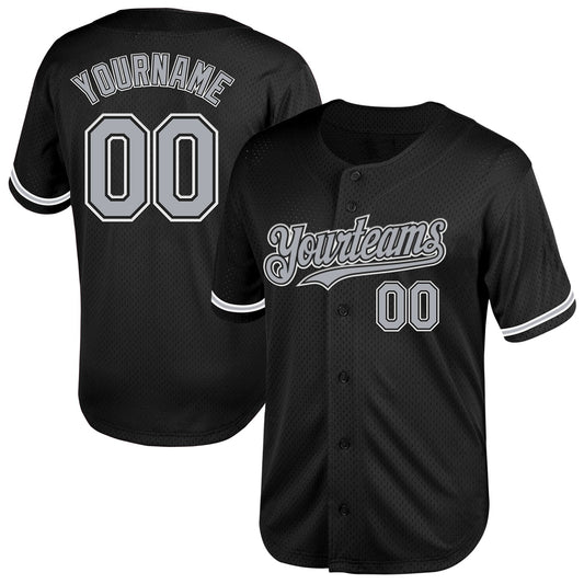 Custom Black Gray-White Mesh Authentic Throwback Baseball Jersey - Sky-Custom
