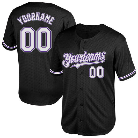 Custom Black Purple-Gray Mesh Authentic Throwback Baseball Jersey - Sky-Custom