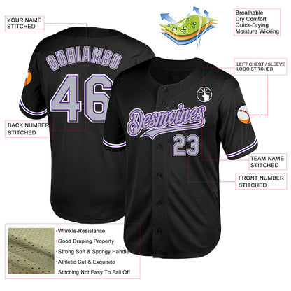 Custom Black Gray-Purple Mesh Authentic Throwback Baseball Jersey - Sky-Custom