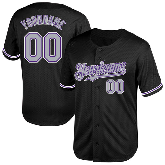 Custom Black Gray-Purple Mesh Authentic Throwback Baseball Jersey - Sky-Custom