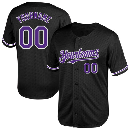 Custom Black Purple-White Mesh Authentic Throwback Baseball Jersey - Sky-Custom